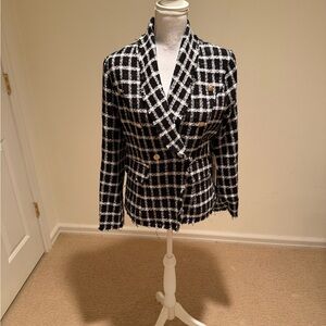 Chic Aqua Black and White Plaid Blazer